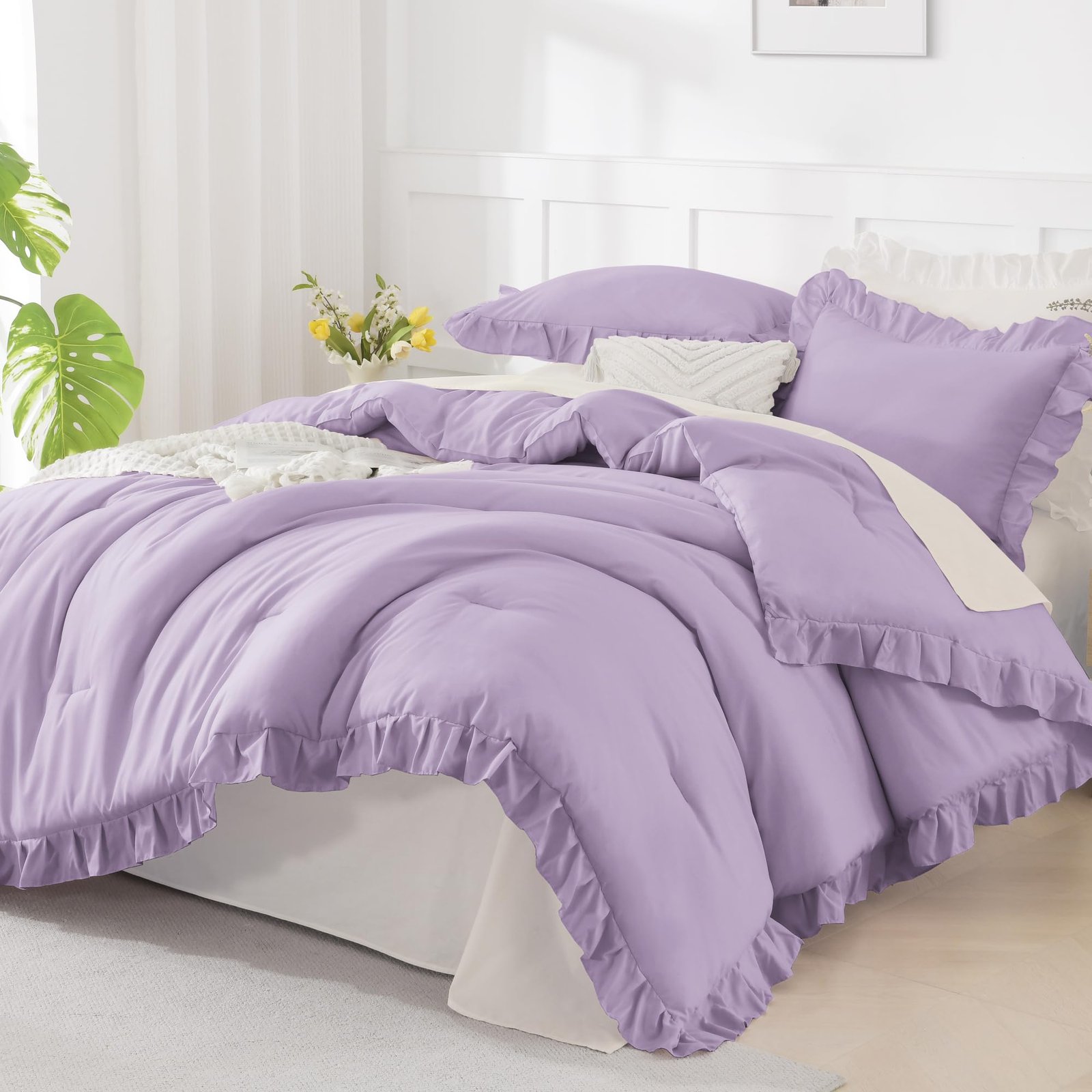 Arkmoving White Comforter Queen Size, 3 Pieces Ruffle Shabby Chic Farmhouse Queen Comforter Sets, All Season Lightweight Fluffy Room Decor Bed Set for Girls Women Teens Gift Choice - Image 12