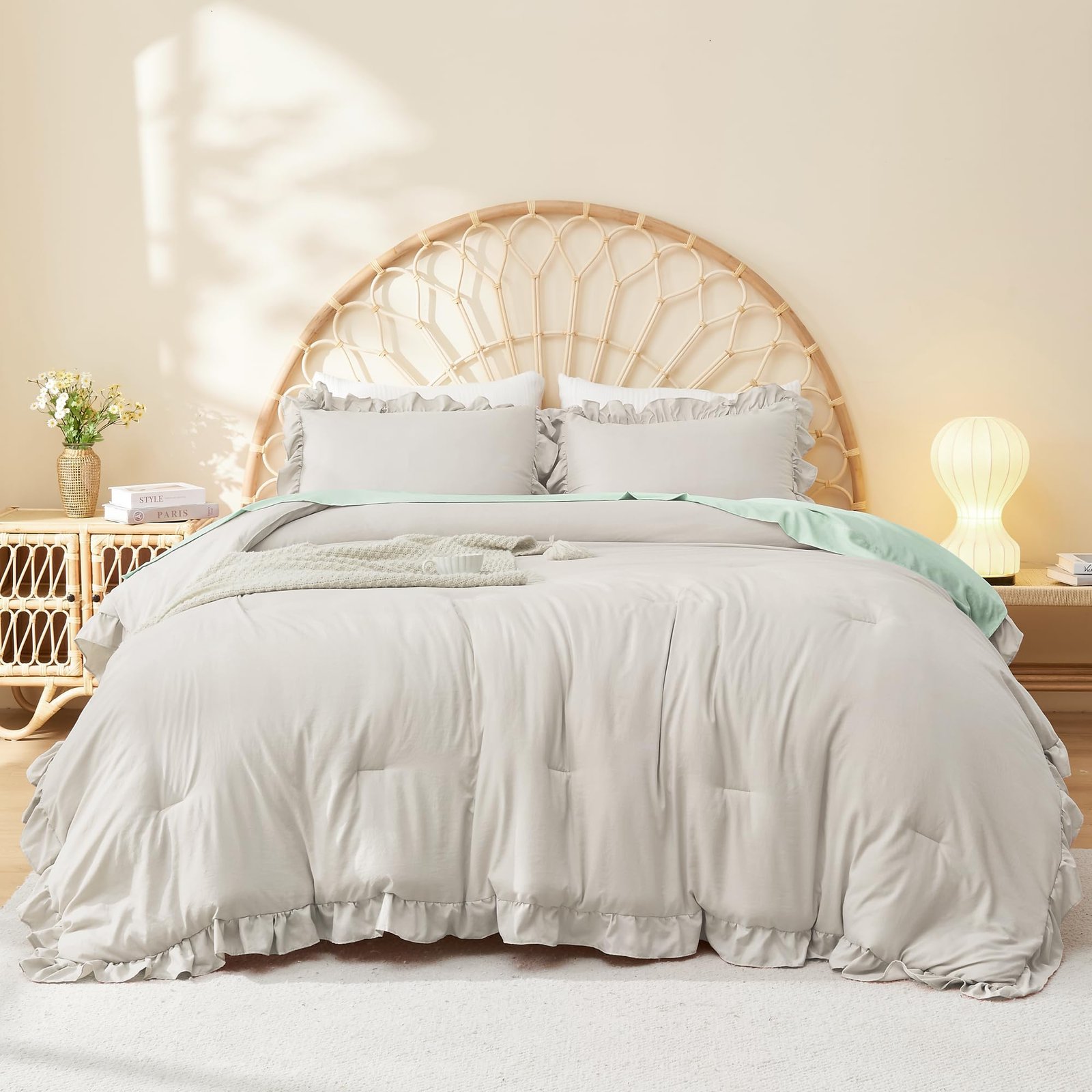 Arkmoving Full Size Comforter Sets, 3 Pieces Blush Pink Ruffle Girls Women Cute Bedding Comforters & Sets, Lightweight Fluffy Microfiber as Gift (79x90In Comforter & 2 Pillowcases)