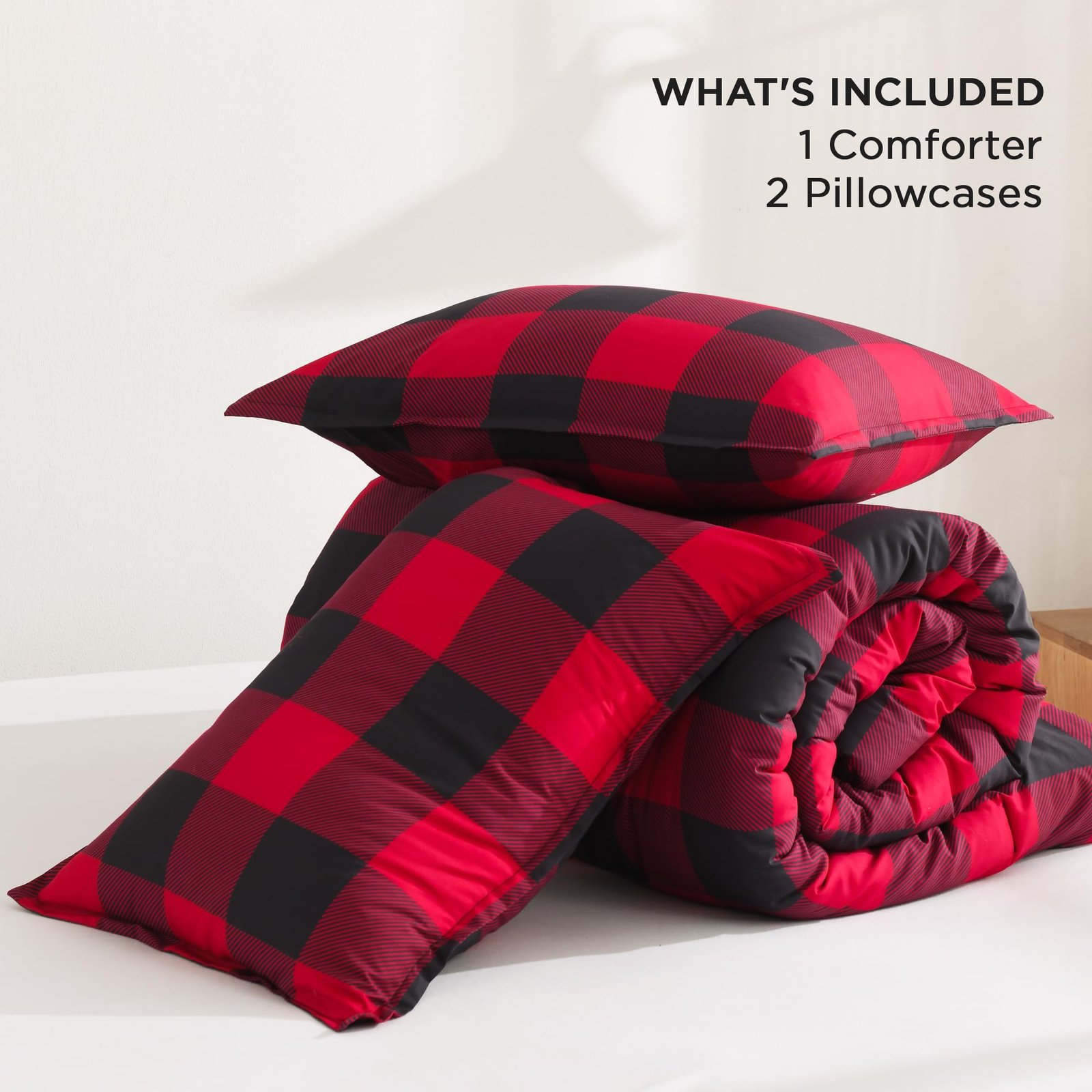 Arkmoving Red and Black Plaid Comforter Set King(104x90Inch), 3 Pieces Buffalo Plaid Checkered Gingham Bedding Comforter Sets, Soft Burgundy Lightweight Geometric Down Alternative Bed Set - Image 6