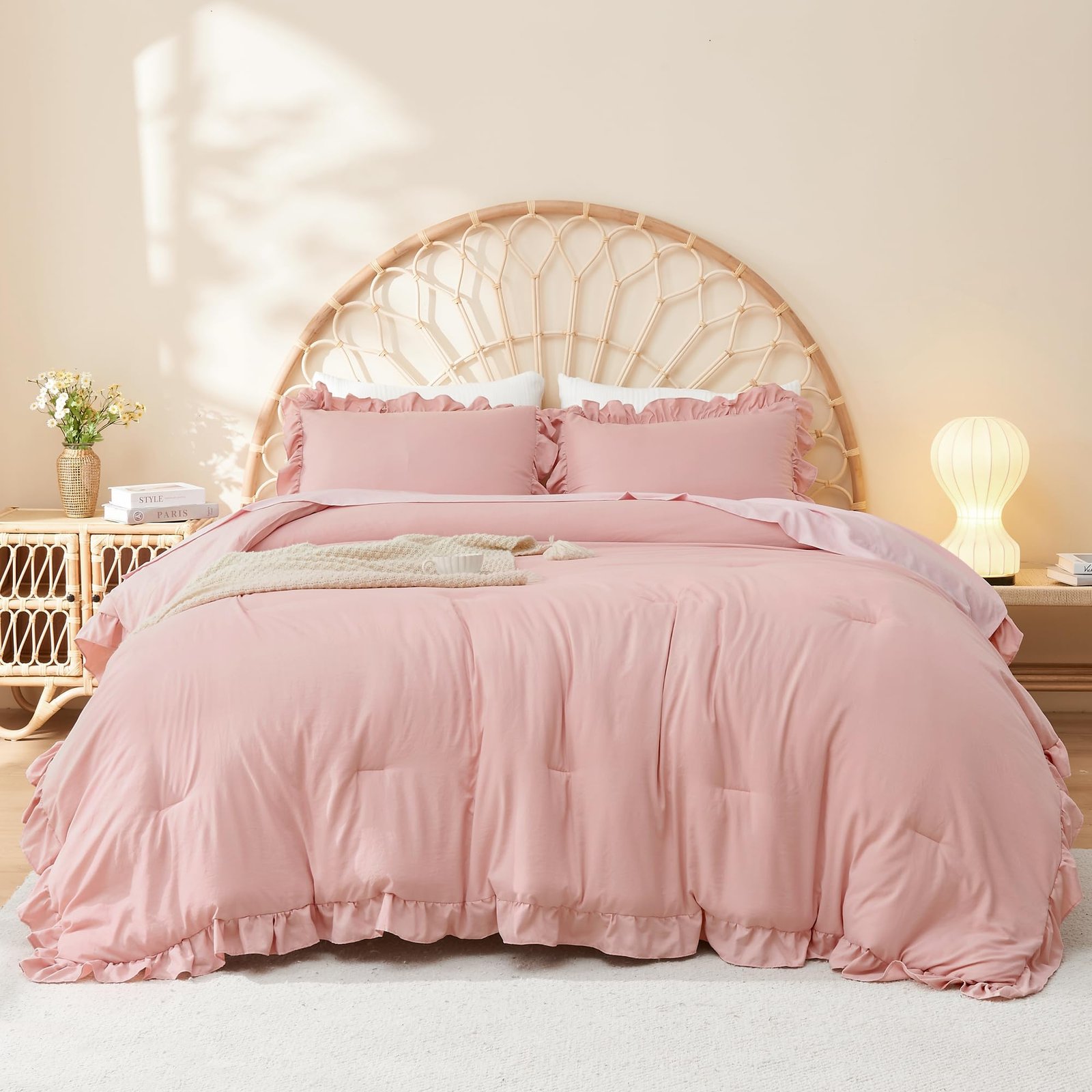 Arkmoving Full Size Comforter Sets, 3 Pieces Blush Pink Ruffle Girls Women Cute Bedding Comforters & Sets, Lightweight Fluffy Microfiber as Gift (79x90In Comforter & 2 Pillowcases) - Image 11