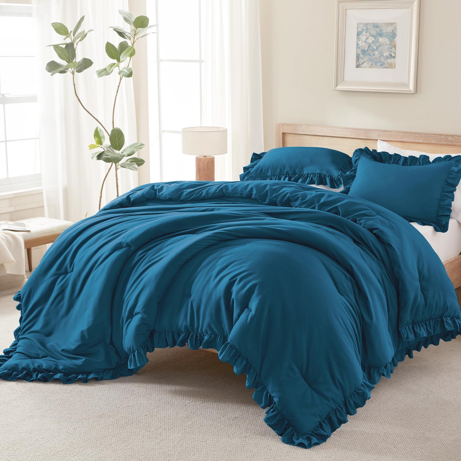 Arkmoving White Comforter Queen Size, 3 Pieces Ruffle Shabby Chic Farmhouse Queen Comforter Sets, All Season Lightweight Fluffy Room Decor Bed Set for Girls Women Teens Gift Choice - Image 8