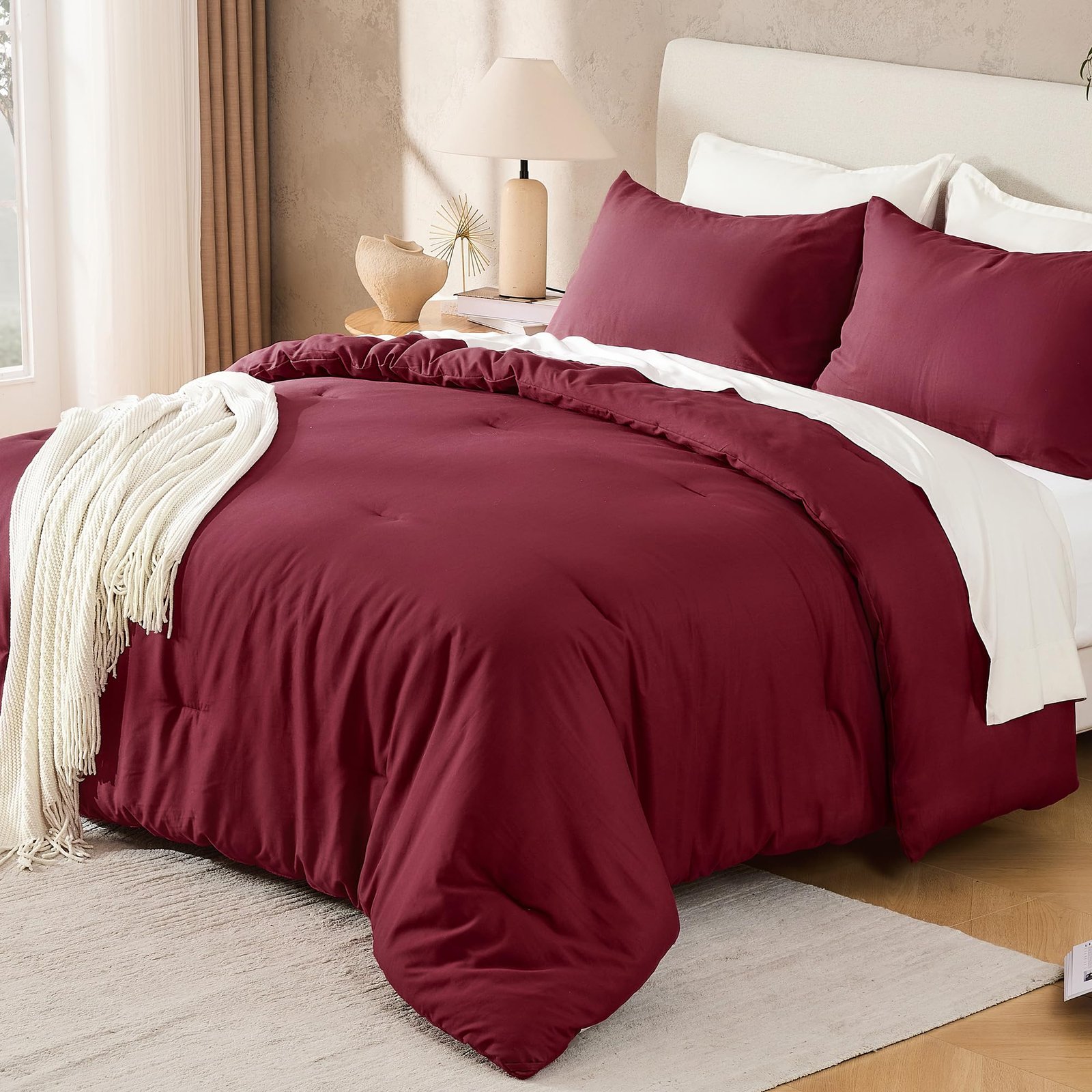 Arkmoving Dark Emerald Green Queen Size Comforter Set, 3 Pieces Forest Hunter Green Boho Solid Bedding Sets, Soft Cozy Lightweight Down Alternative All Season Bed Set - Image 11