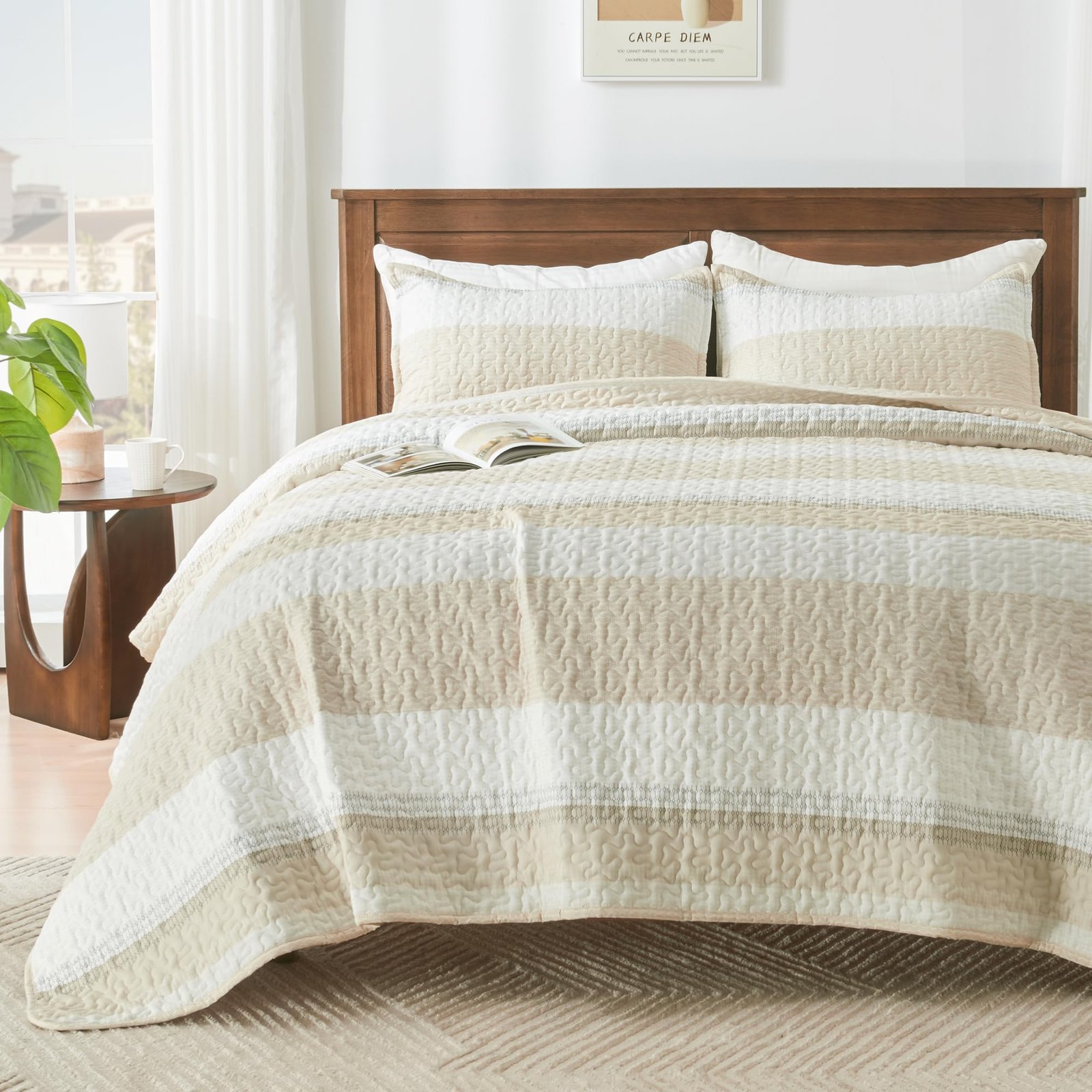 Arkmoving King Size Quilt Set Sage Green, 3 Pieces Mint Green Ultra Soft Lightweight Bedspreads & Coverlets Set, Patchwork Striped Quilted Bedding Sets for All Seasons (1 Quilt, 2 Pillow Shams) - Image 30