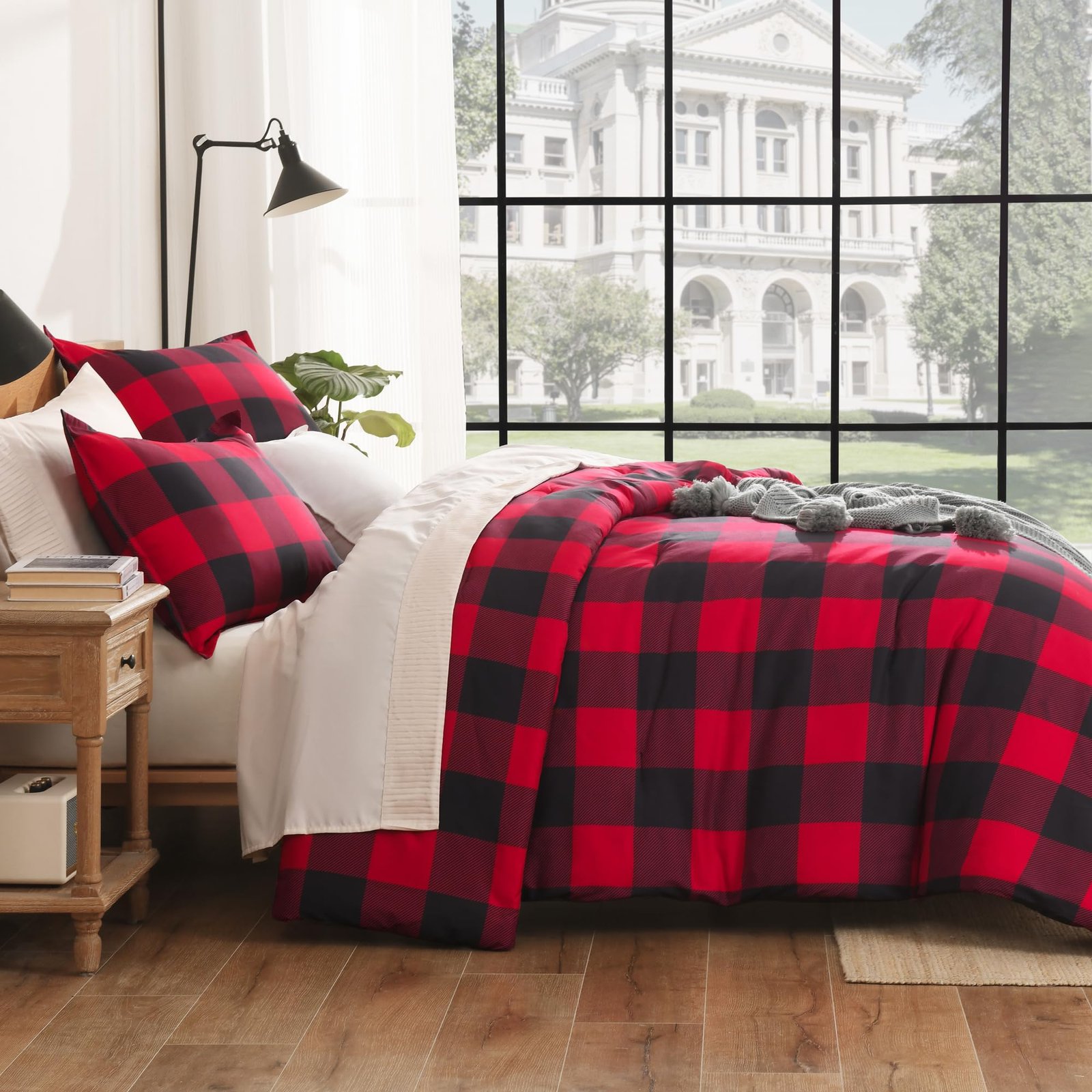 Arkmoving Red and Black Plaid Comforter Set King(104x90Inch), 3 Pieces Buffalo Plaid Checkered Gingham Bedding Comforter Sets, Soft Burgundy Lightweight Geometric Down Alternative Bed Set - Image 7