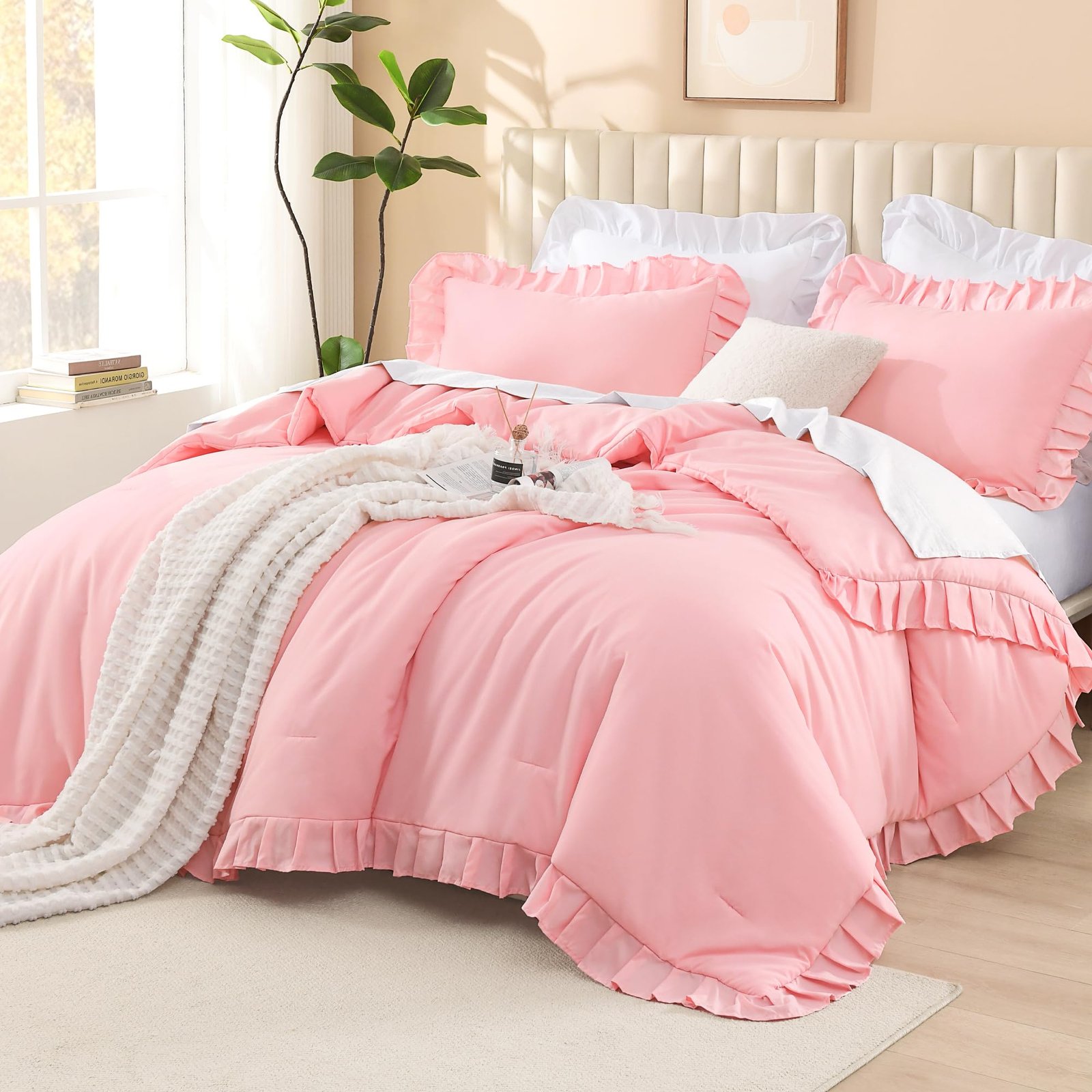Arkmoving Full Size Comforter Sets, 3 Pieces Blush Pink Ruffle Girls Women Cute Bedding Comforters & Sets, Lightweight Fluffy Microfiber as Gift (79x90In Comforter & 2 Pillowcases) - Image 17