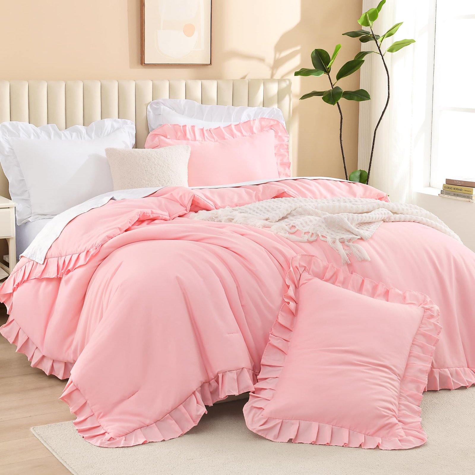 Arkmoving Full Size Comforter Sets, 3 Pieces Blush Pink Ruffle Girls Women Cute Bedding Comforters & Sets, Lightweight Fluffy Microfiber as Gift (79x90In Comforter & 2 Pillowcases) - Image 14