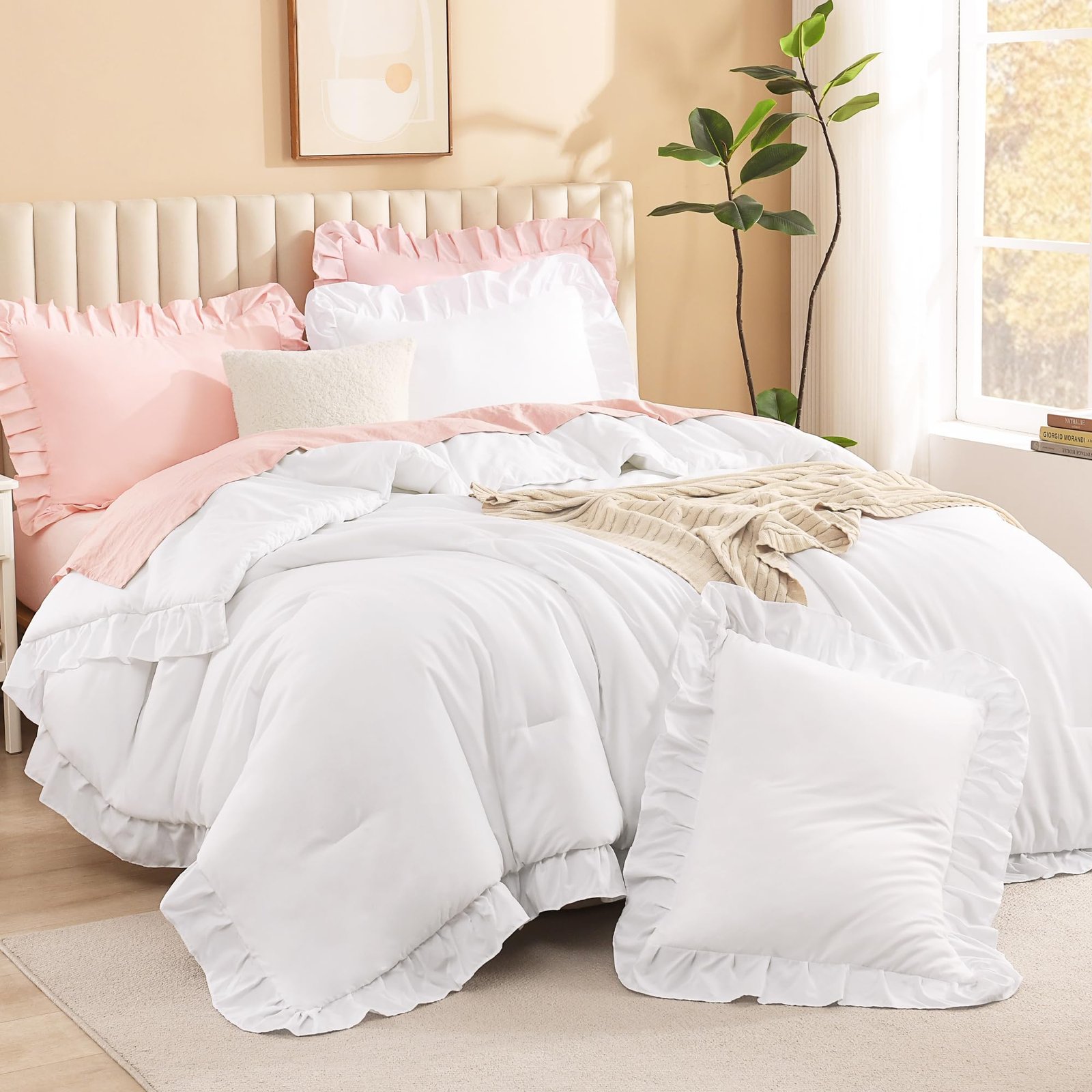 Arkmoving Full Size Comforter Sets, 3 Pieces Blush Pink Ruffle Girls Women Cute Bedding Comforters & Sets, Lightweight Fluffy Microfiber as Gift (79x90In Comforter & 2 Pillowcases) - Image 13