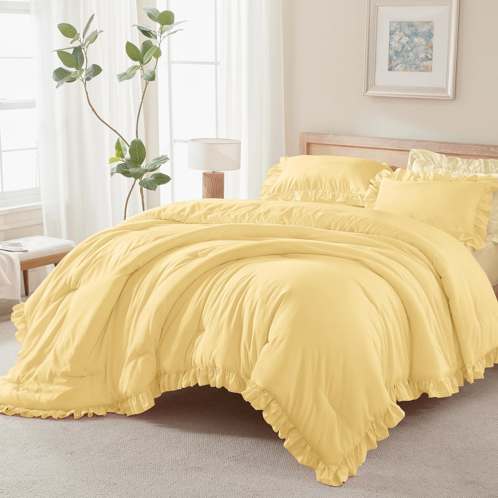 Arkmoving White Comforter Queen Size, 3 Pieces Ruffle Shabby Chic Farmhouse Queen Comforter Sets, All Season Lightweight Fluffy Room Decor Bed Set for Girls Women Teens Gift Choice - Image 29