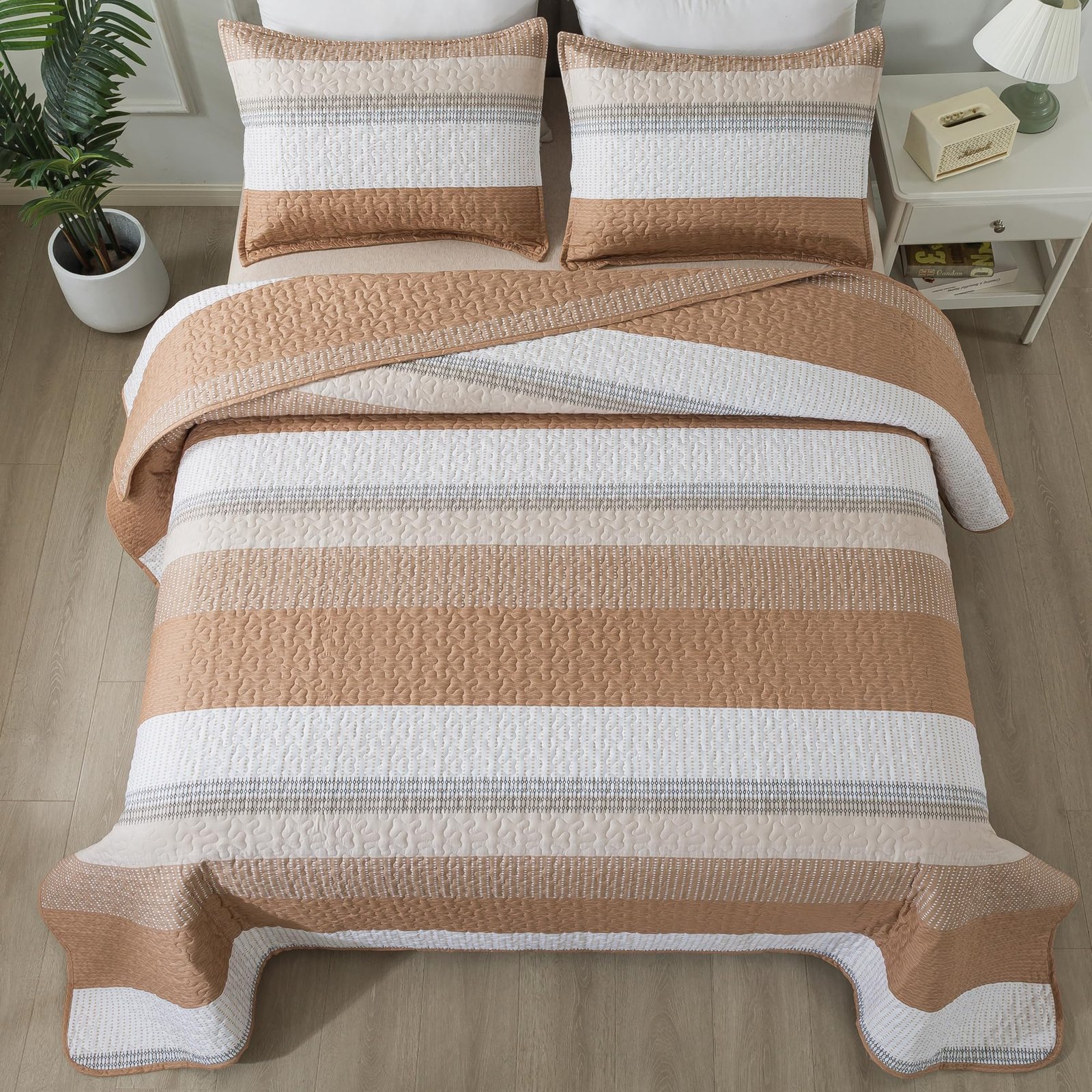 Arkmoving King Size Quilt Set Sage Green, 3 Pieces Mint Green Ultra Soft Lightweight Bedspreads & Coverlets Set, Patchwork Striped Quilted Bedding Sets for All Seasons (1 Quilt, 2 Pillow Shams) - Image 20